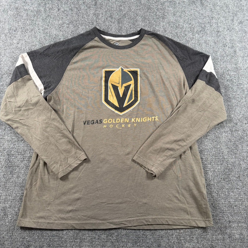 NHL Vegas Golden Knights Shirt Mens 2XL Brown Long Sleeve Raglan Hockey Fan Tee
